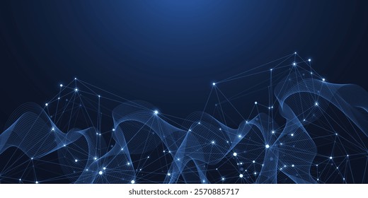 Global network connection concept. Big data visualization. Social network communication in the global computer networks. Internet technology. Business. Science. Vector illustration.