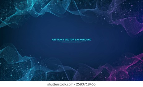 Global network connection concept. Big data visualization. Social network communication in the global computer networks. Internet technology. Business. Science. Vector illustration.