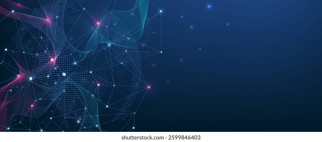 Global network connection concept. Big data visualization. Social network communication in the global computer networks. Internet technology. Business. Science. Vector illustration.