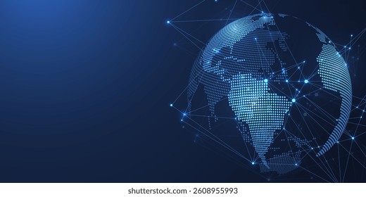 Global network connection concept. Big data visualization. Social network communication in the global computer networks. Internet technology. Business. Science. Vector illustration.