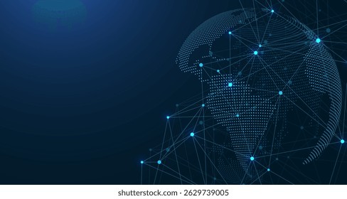 Global network connection concept. Big data visualization. Social network communication in the global computer networks. Internet technology. Business. Science. Vector illustration