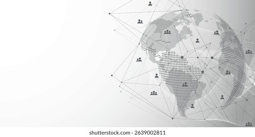 Global network connection concept. Big data visualization. Social network communication in the global computer networks. Internet technology. Business. Science. Vector illustration.