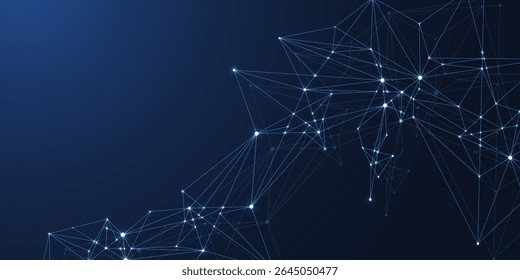 Globales Netzwerkverbindungskonzept. Visualisierung großer Datenmengen. Kommunikation in sozialen Netzwerken in globalen Computernetzwerken. Internet-Technologie. Geschäft. Wissenschaft. Vektorgrafik