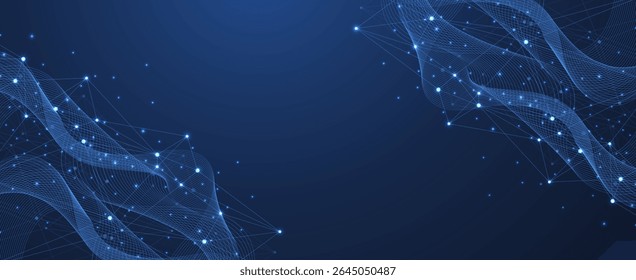 Global network connection concept. Big data visualization. Social network communication in the global computer networks. Internet technology. Business. Science. Vector illustration