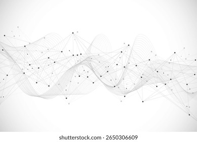 Concepto de conexión de red global. Visualización de Big Data. Comunicación de redes sociales en las redes informáticas globales. Tecnología de Internet. Negocios. Ciencia. Ilustración vectorial