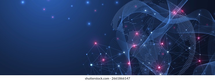 Global network connection concept. Big data visualization. Social network communication in the global computer networks. Internet technology. Business. Science. Vector illustration