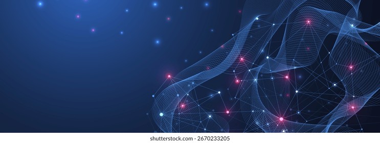 Conceito de conexão de rede global. Visualização de Big Data. Comunicação de redes sociais nas redes globais de computadores. Tecnologia da Internet. Negócios. Ciência. Ilustração vetorial