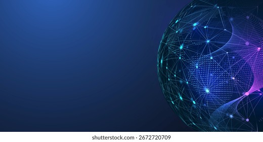 Global network connection concept. Big data visualization. Social network communication in the global computer networks. Internet technology. Business. Science. Vector illustration