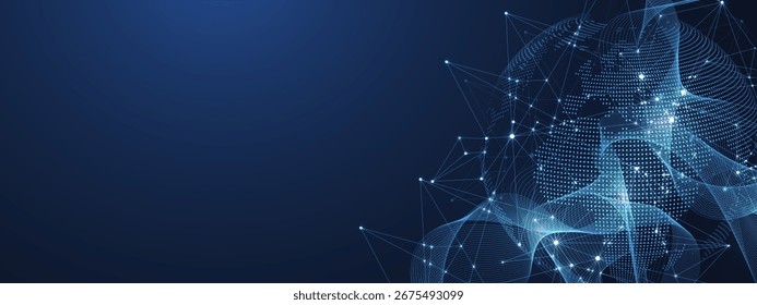 Global network connection concept. Big data visualization. Social network communication in the global computer networks. Internet technology. Business. Science. Vector illustration.