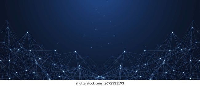 Global network connection concept. Big data visualization. Social network communication in the global computer networks. Internet technology. Business. Science. Vector illustration.