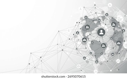 Concepto de conexión de red global. Visualización de Big Data. Comunicación de redes sociales en las redes informáticas globales. Tecnología de Internet. Negocios. Ciencia. Ilustración vectorial.