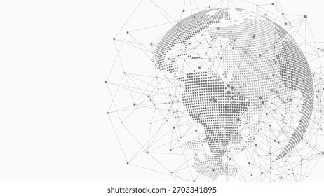 Concepto de conexión de red global. Visualización de Big Data. Comunicación de redes sociales en las redes informáticas globales. Tecnología de Internet. Negocios. Ciencia. Ilustración vectorial.