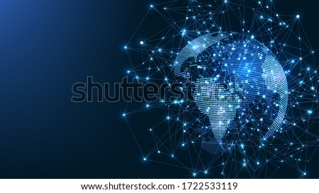 Global network connection concept. Big data visualization. Social network communication in the global computer networks. Internet technology. Business. Science. Vector illustration