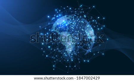 Global network connection concept. Big data visualization. Social network communication in the global computer networks. Internet technology. Business. Science. Vector illustration.