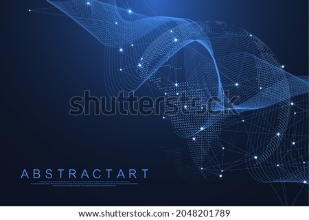 Global network connection concept. Big data visualization. Social network communication in the global computer networks. Internet technology. Business. Science. Vector illustration.