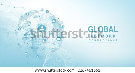 Global network connection concept. Big data visualization. Social network communication in the global computer networks. Internet technology. Business. Science. Vector illustration
