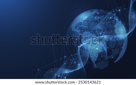 Global network connection concept. Big data visualization. Social network communication in the global computer networks. Internet technology. Business. Science. Vector illustration.
