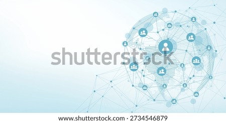 Global network connection concept. Big data visualization. Social network communication in the global computer networks. Internet technology. Business. Science. Vector illustration.
