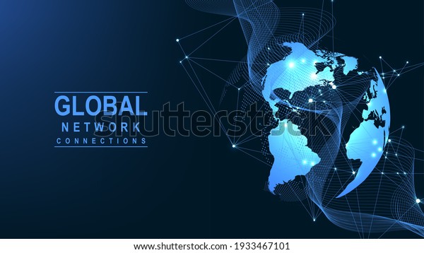 Global network\
connection concept. Big data visualization. Social network\
communication in the global computer networks. Internet technology.\
Business. Science. Vector\
illustration.