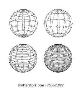 Global network connection concept of global business vector illustration. Wireframe spheres set
