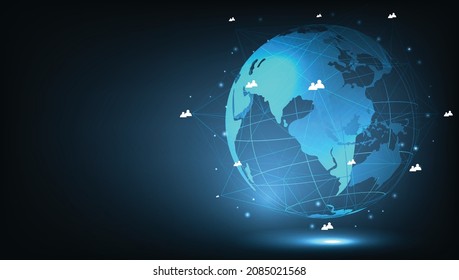 Global network connection concept design.Social network communication in the global computer networks on Blue futuristic background. Vector illustration.