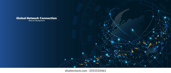 Global network connection concept. Digital speed connect cyber information computer internet technology on blue background, Social network communication. The innovation future tech data for business.
