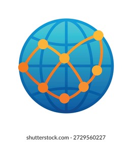 Globales Netzwerkverbindungskonzept mit Weltkugel und vernetzten Knoten, die den Datenaustausch und die weltweite Technologie der Internetkommunikation darstellen