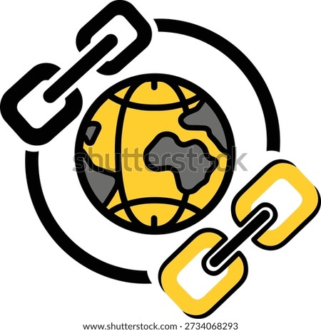 Global network connection concept with linked chains around the earth