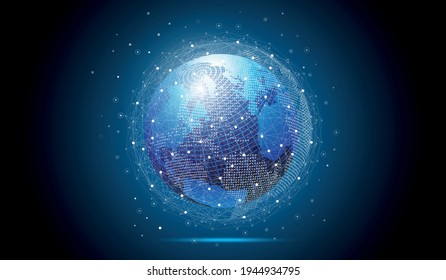 Global network connection concept. Social network communication in the global computer networks.World map point and line composition concept of global business.Big data visualization.Vector illustrati
