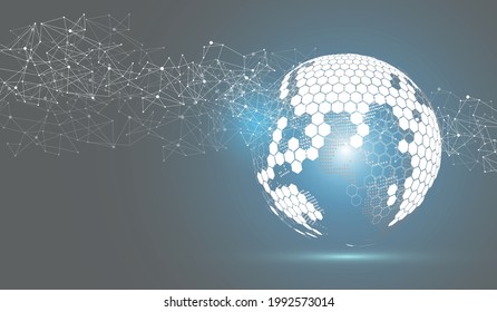 Concepto de conexión de red global. Comunicación de redes sociales en redes informáticas globales.Concepto de punto de mapa mundial y composición de línea de negocios globales.Ilustración de vector