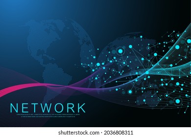 Global network connection concept. Social network communication in the global business. Big data visualization. Internet technology. Vector illustration