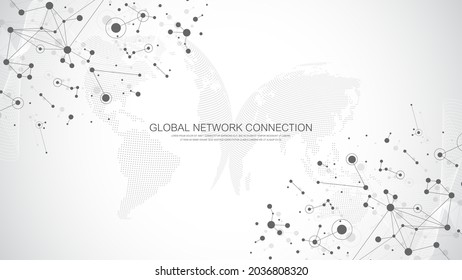 Global network connection concept. Social network communication in the global business. Big data visualization. Internet technology. Vector illustration