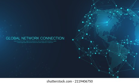 Global network connection concept. Social network communication in the global business. Big data visualization. Internet technology. Vector illustration.