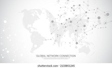 Global network connection concept. Social network communication in the global business. Big data visualization. Internet technology. Vector illustration