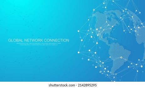Global network connection concept. Social network communication in the global business. Big data visualization. Internet technology. Vector illustration