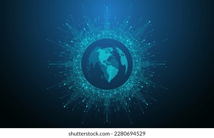Global network connection concept. Social network communication in the global business concept. Big data visualization. Internet technology. Vector illustration