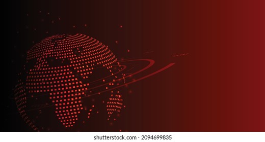 Global network connection concept. World image on dark red background.Communication technology for business.Futuristic globalization modern.3D vector illustration.