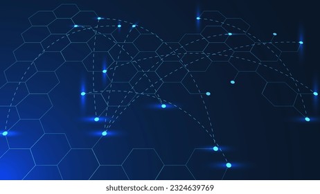 Global network connection concept with world map point and lines. Business networking, social communication background design. Vector illustration.