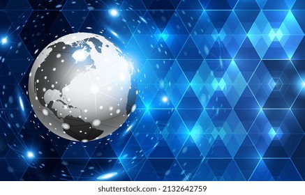 Global network connection covering the earth with lines of innovative perception. Concept of 5G wireless digital connection and future in the internet of things. Global business. Vector illustration.