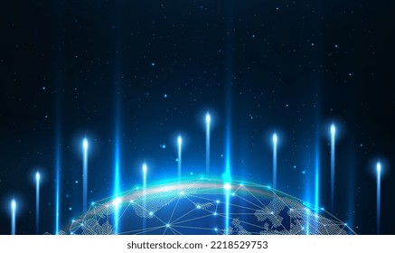 Global network connection covering the earth with glowing line beams. Best Internet Concept of global business from concepts series. Big Data Digital Communication. Vector illustration EPS10.
