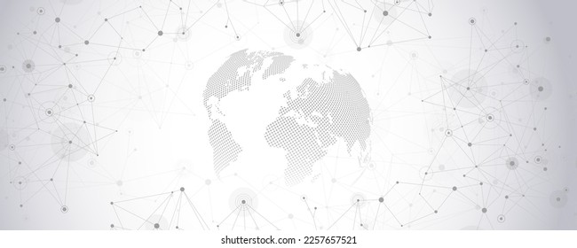 Globale Netzwerkverbindung. Digitale Technologie mit Plexus Hintergrund und Platz für text.Website-Header oder Banner-Design mit Wissenschaftstechnologie, Datenstruktur, vernetzten Punkten, Web. 