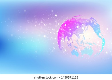 Global network connection. Geometric abstract background with connected line and dots. Network and connection background for your presentation. Graphic polygonal background. Vector illustration