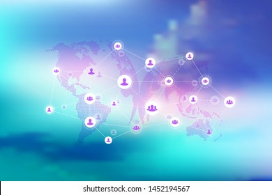 Global network connection. Geometric abstract background with connected line and dots. Network and connection background for your presentation. Graphic polygonal background. Vector illustration