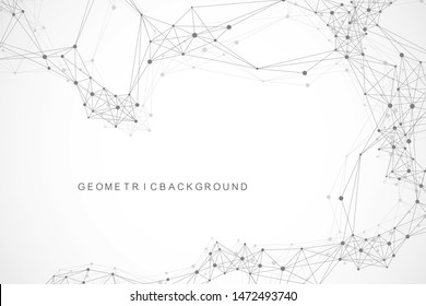 Global network connection. Geometric abstract background with connected line and dots. Network and connection background for your presentation. Graphic polygonal background. Vector illustration