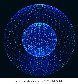 Global network connection. Globe with dots and lines. Scattered points and lines composed of spheres.