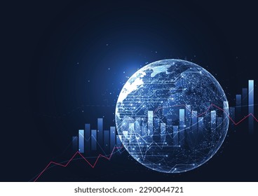 Conexión de red global con grafo en concepto futurista para financiamiento. Mapa mundial y negocios globales. Ilustración vectorial