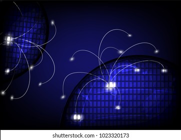 Global network connection international link technology concept. vector illustrations. worldwide web communication net on globe shape with map on dark blue background