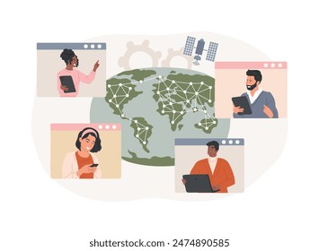Global network connection isolated concept vector illustration. World device connection, global network, communication service, internet, connectivity software development vector concept.