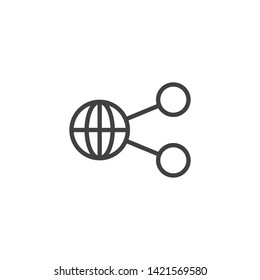 Global network connection line icon. linear style sign for mobile concept and web design. World Internet share outline vector icon. Symbol, logo illustration. Vector graphics