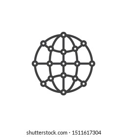 Global network connection line icon. linear style sign for mobile concept and web design. Globe grid outline vector icon. Symbol, logo illustration. Vector graphics